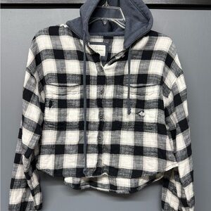 American Eagle Outfitters Crop Hoodie Flannel
